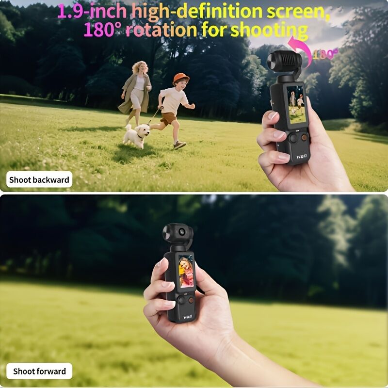 BLACK**4K HD 180° Rotating Anti-Shake Action Camera|1.9-Inch Screen + 2000mAh Battery, Compact & Portable Vlogging & Travel Companion — Streamlined Design, Durable, Ideal for Content Creators & Holiday Gifting**